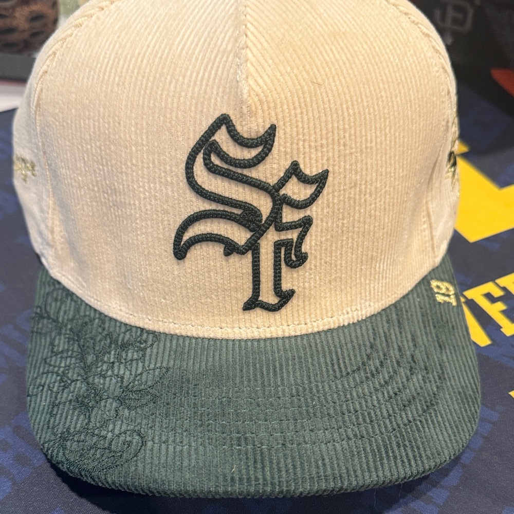 San Francisco- Cream and Green Corduroy Cap